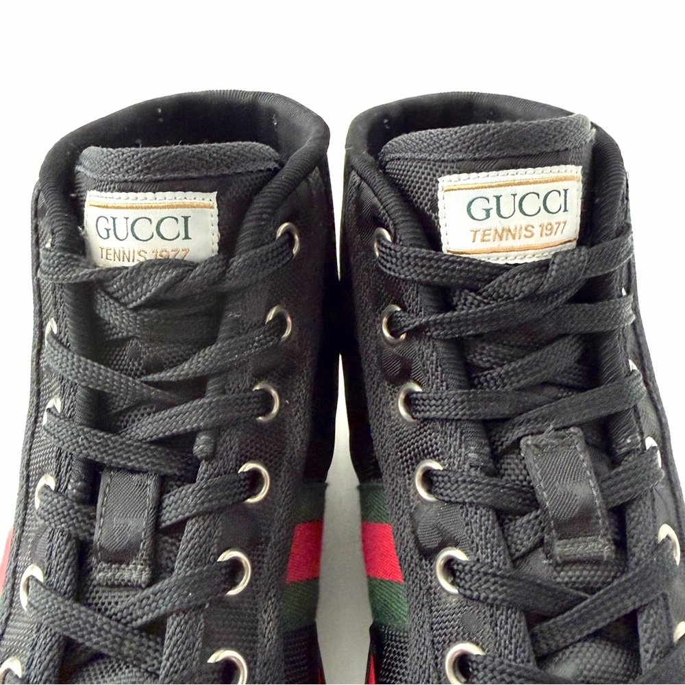 GUCCI | Tennis 1977 Off The Grid Black GG Eco Nylon Web High Top Sneakers EU 37 - Picture 5 of 13